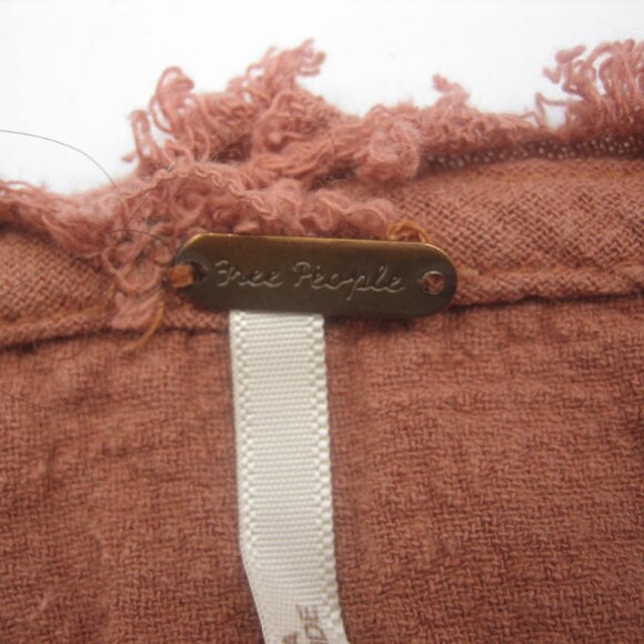 Free People Blouse Small Oversized Cotton Soft Muted Peach Raw Hem Asymmetrical - Picture 5 of 5